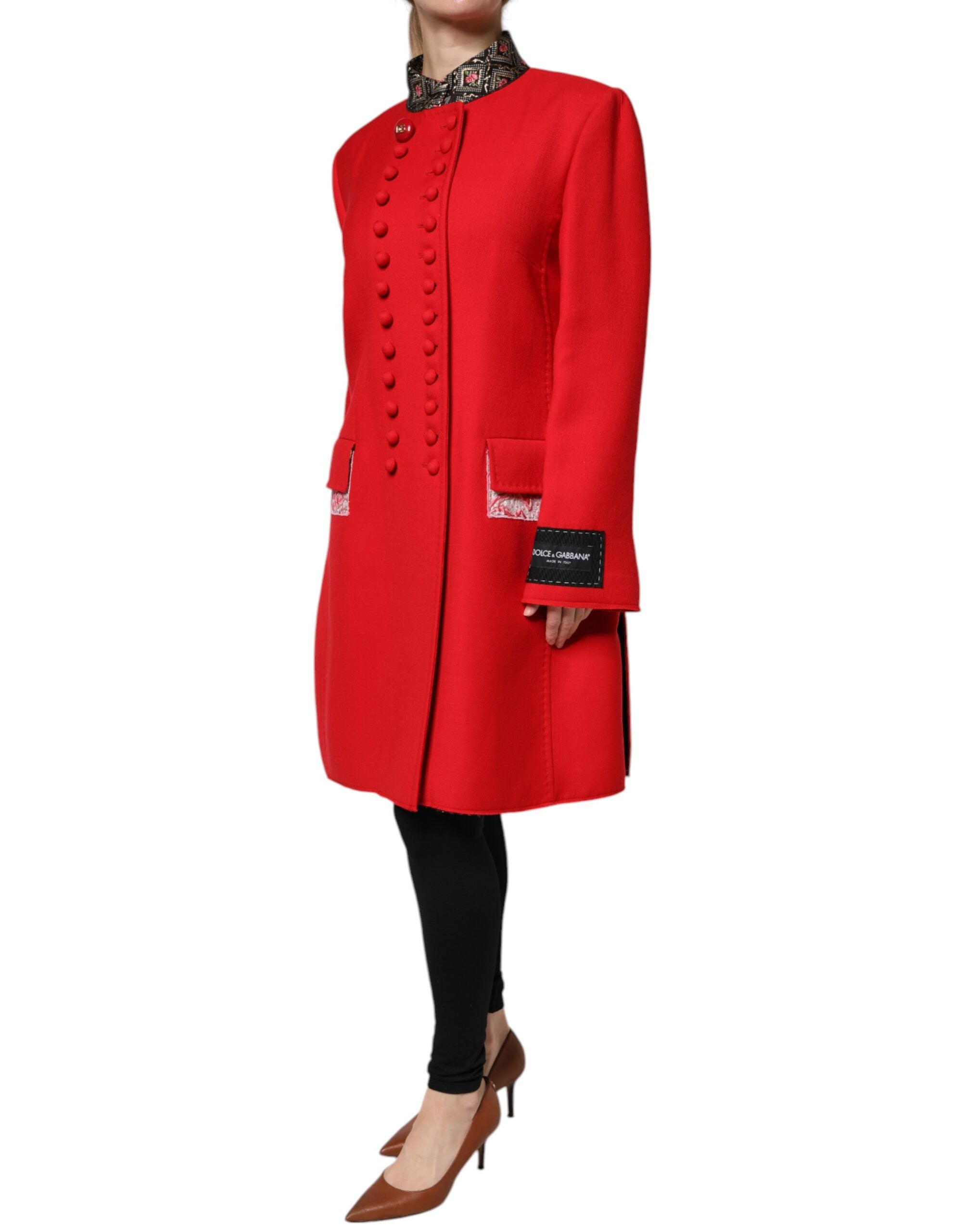 Dolce & Gabbana Red Jacquard Wool Women Trenchcoat Jacket