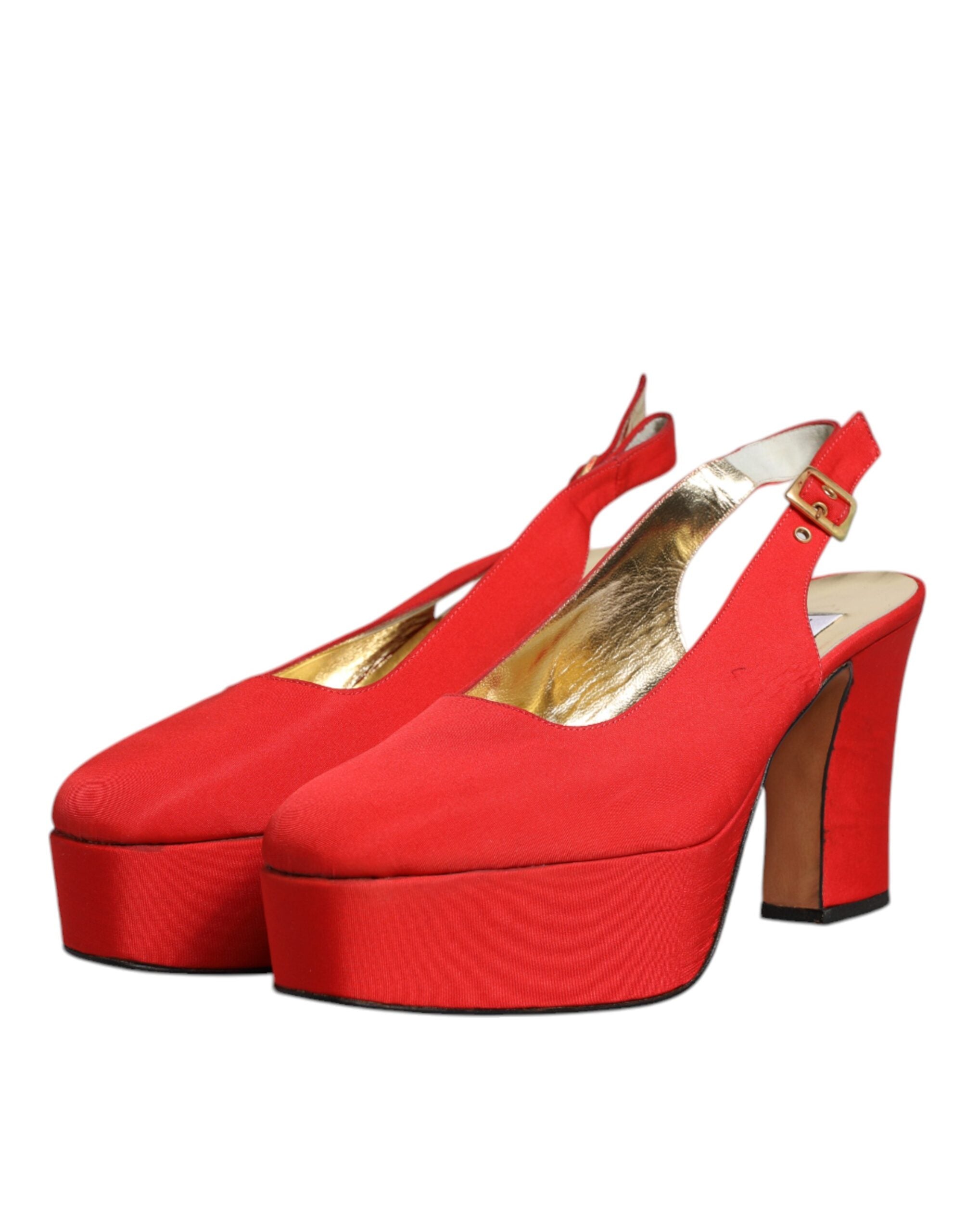 Dolce & Gabbana Red Platform Slingback Heels Sandals Shoes