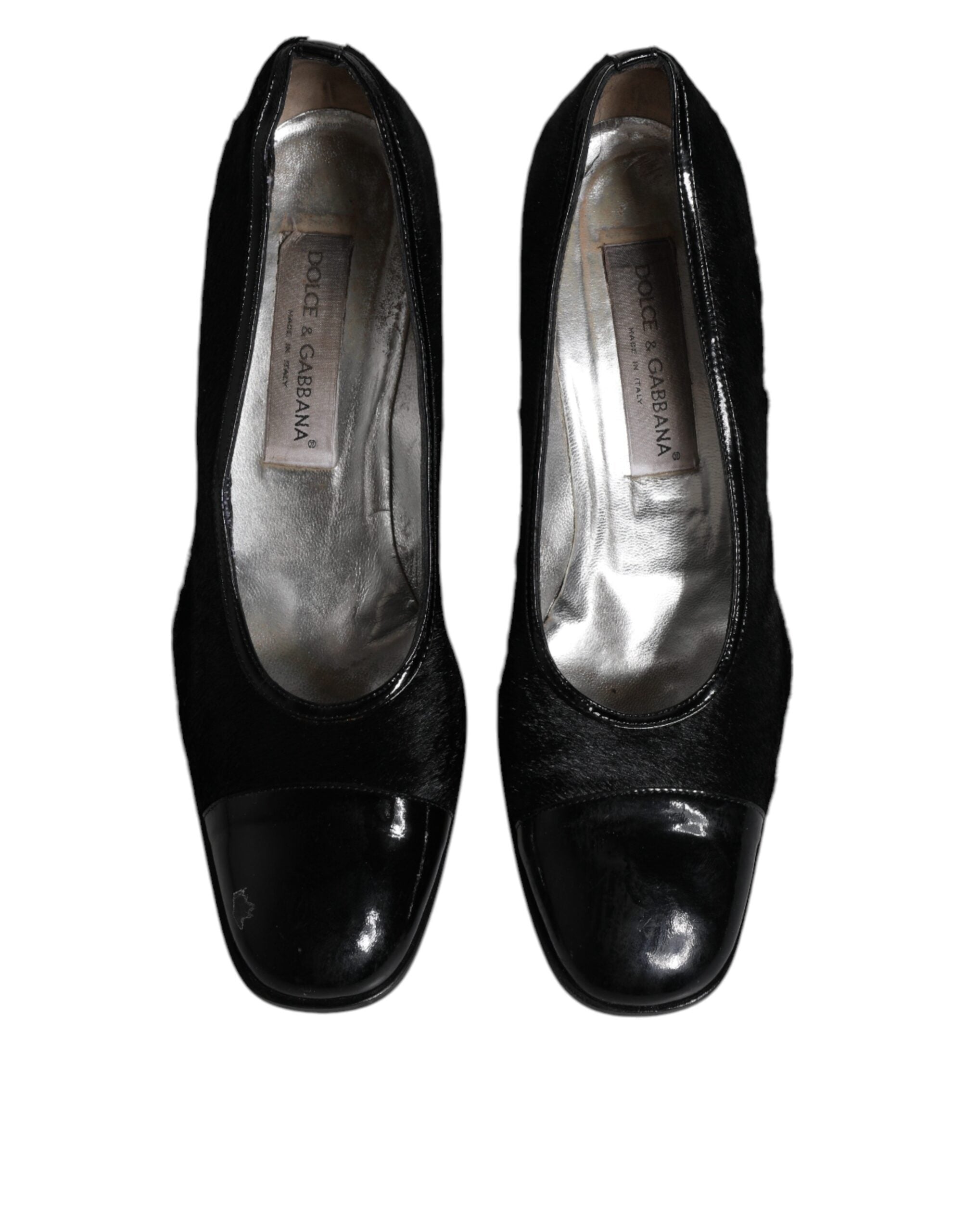 Dolce & Gabbana Black Leather Block Heels Pumps Shoes