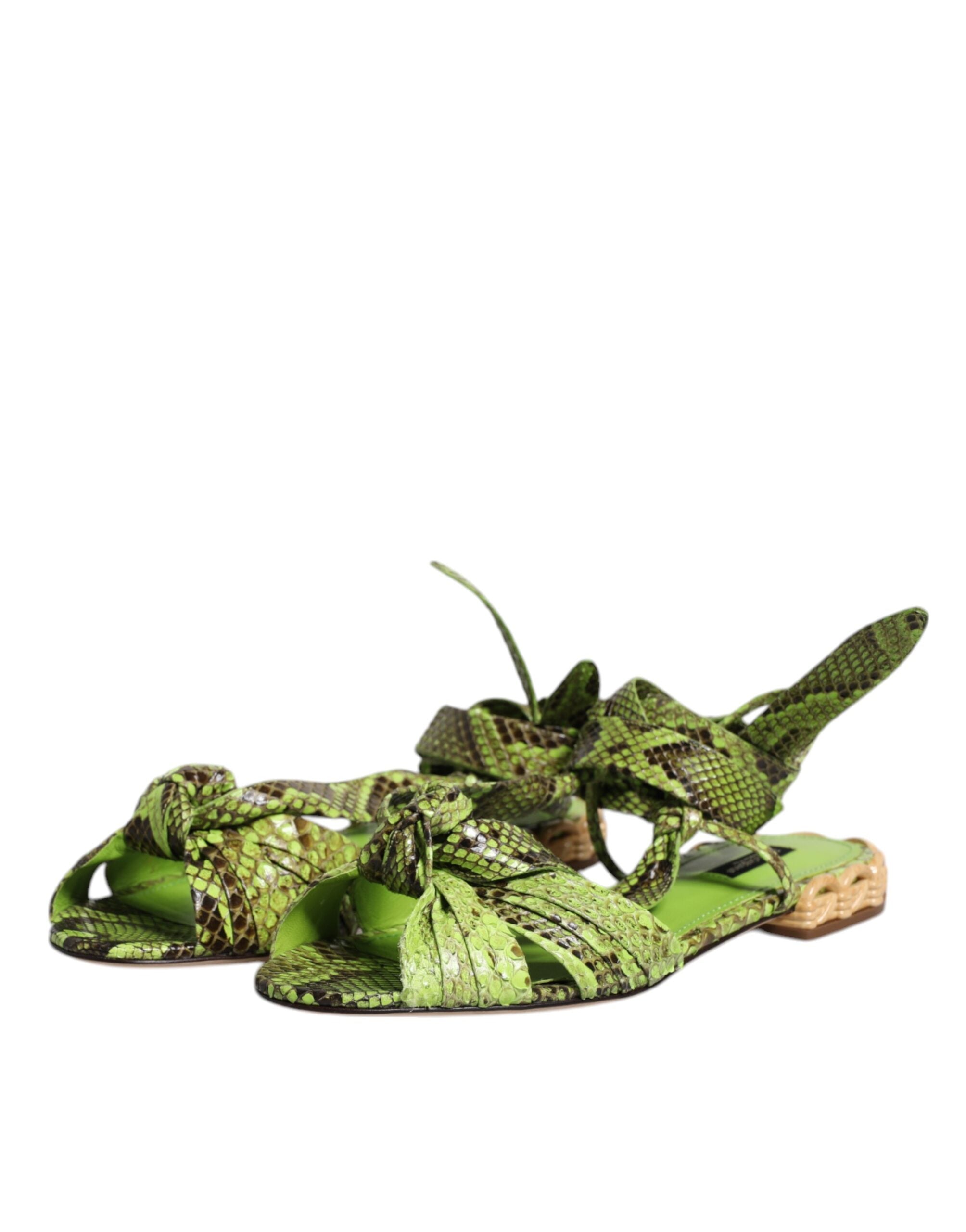 Dolce & Gabbana Green Animal Print Ankle Wrap Sandals Shoes