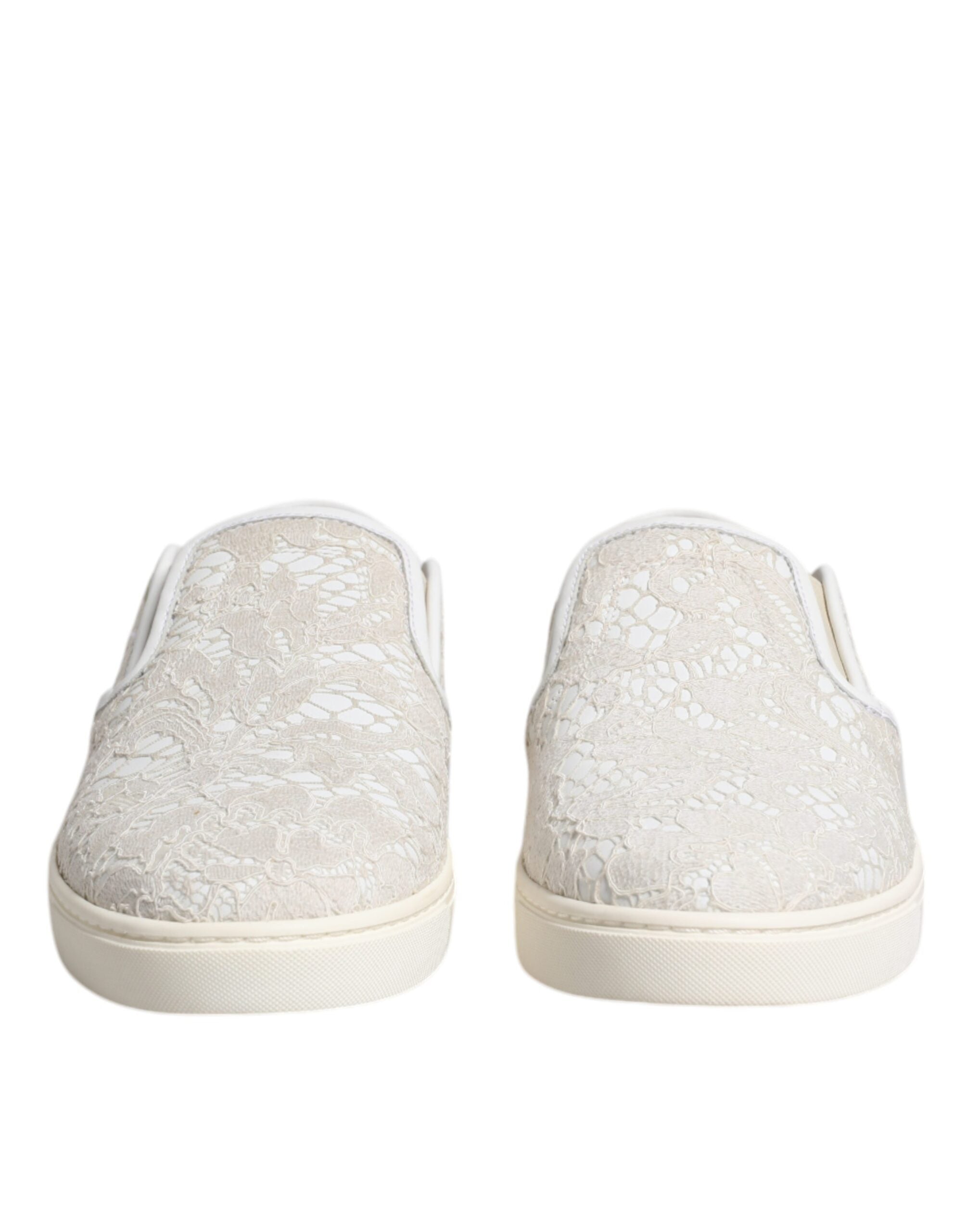 Dolce & Gabbana White Floral Lace Slip On Loafers Shoes