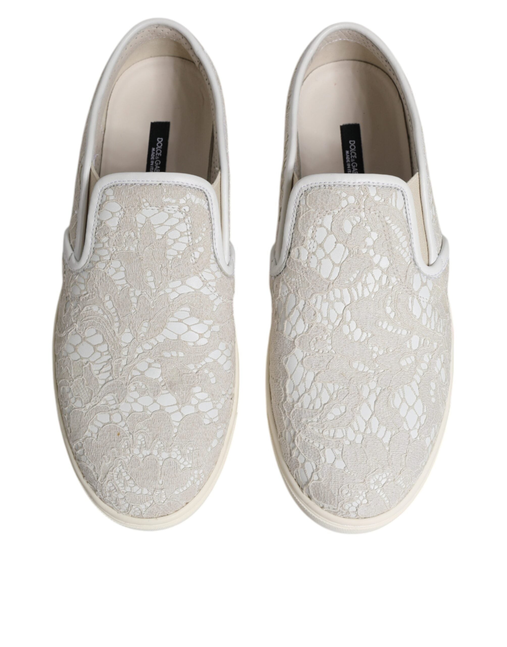 Dolce & Gabbana White Floral Lace Slip On Loafers Shoes