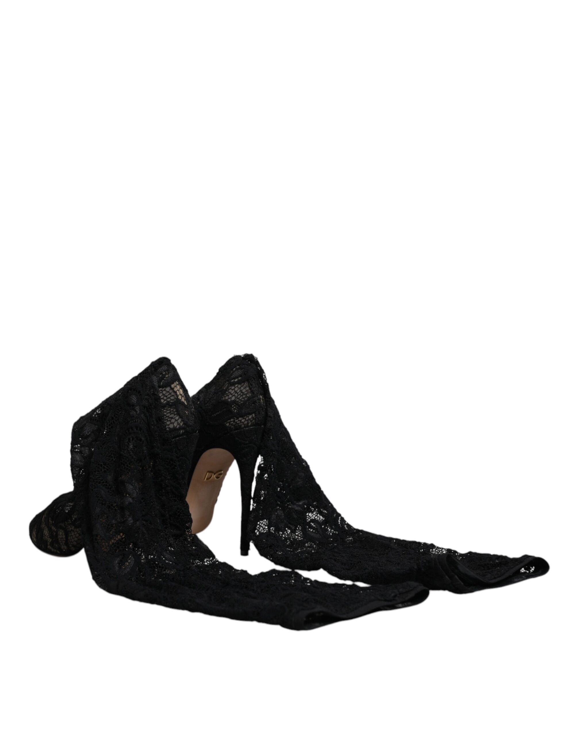 Dolce & Gabbana Black Stretch Socks Taormina Lace Boots Shoes