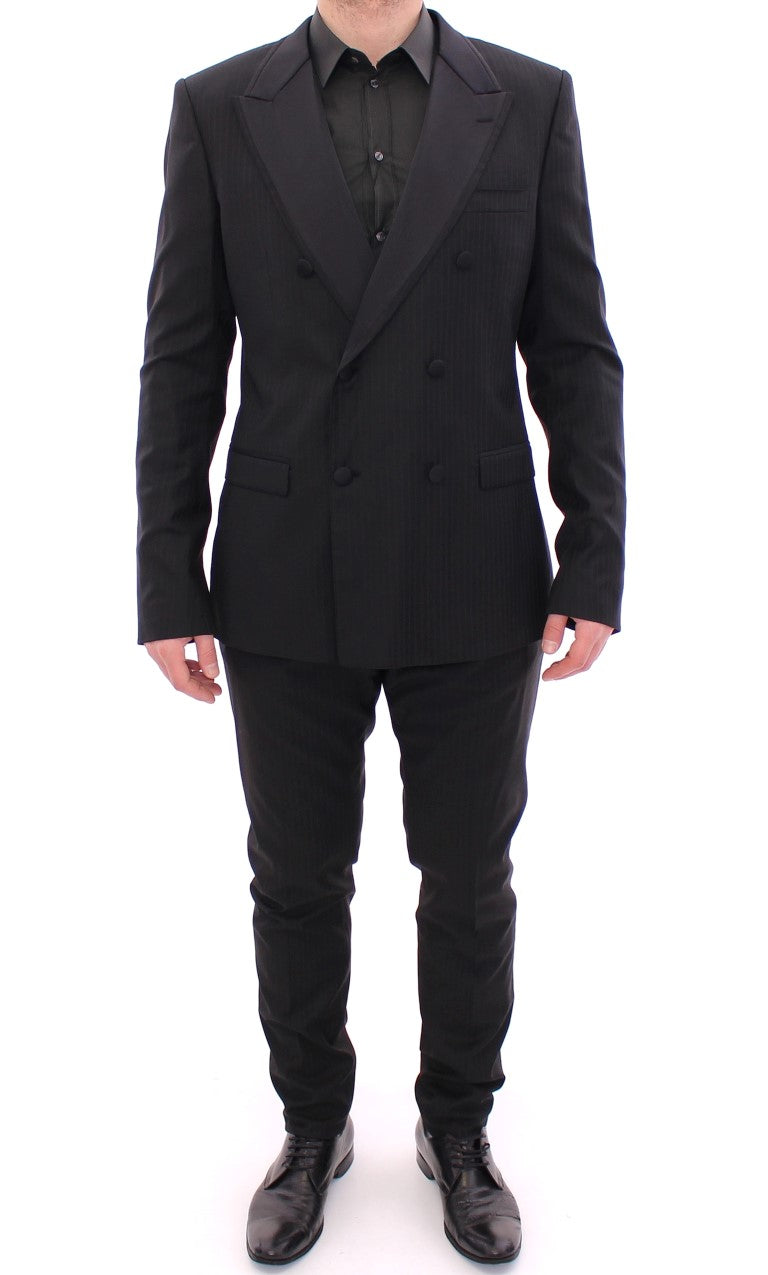 Dolce & Gabbana Elegant Black Striped Wool-Silk Blend Suit