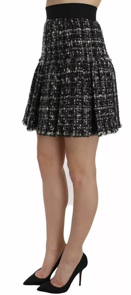 Dolce & Gabbana Black Check Flounce Detailed Wool Mini Skirt