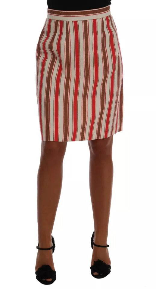 Dolce & Gabbana Multicolor Portofino Stripes Cotton Midi Skirt