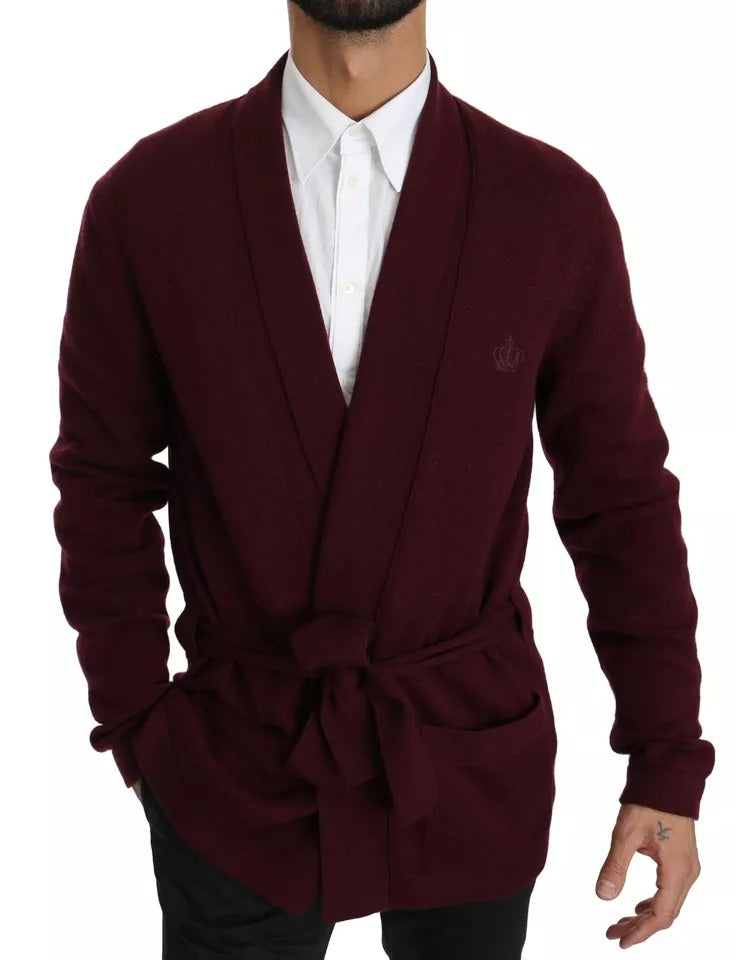 Dolce & Gabbana Bordeaux Cashmere Crown Cardigan Sweater