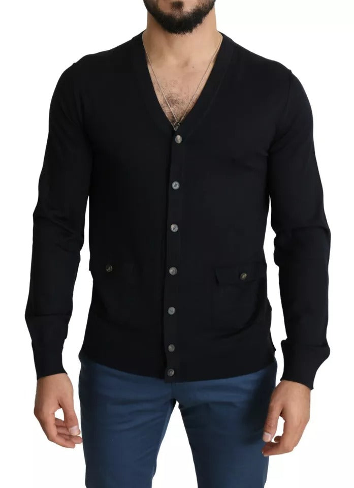 Dolce & Gabbana Black Wool Button Down Men Cardigan Sweater