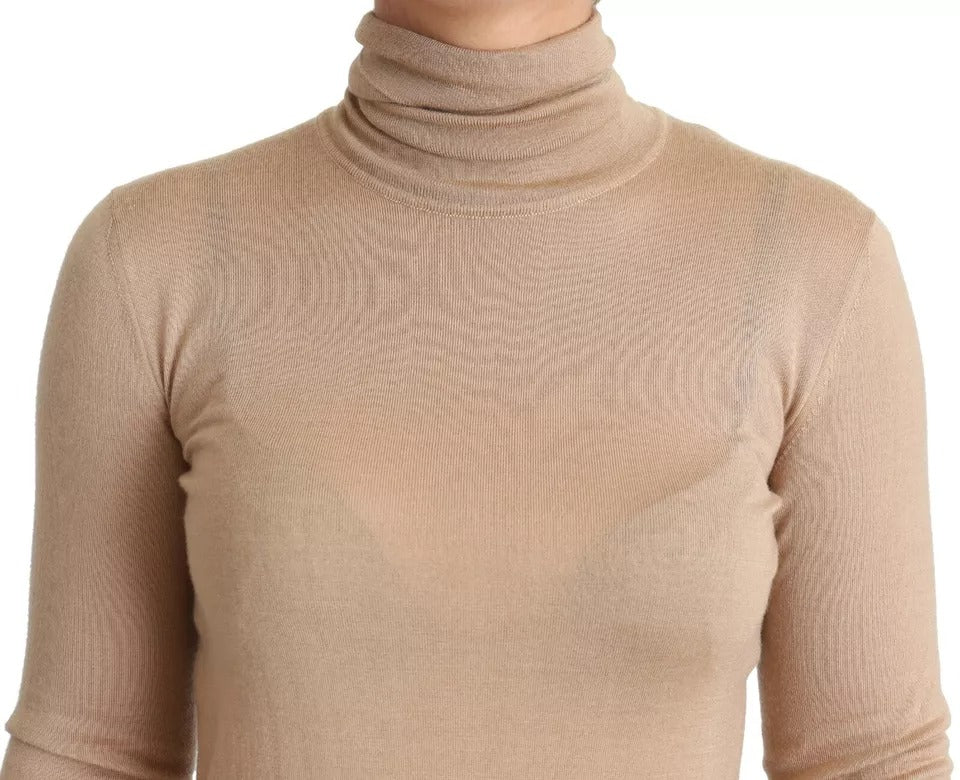 Dolce & Gabbana Beige Cashmere Silk Turtleneck Pullover Sweater