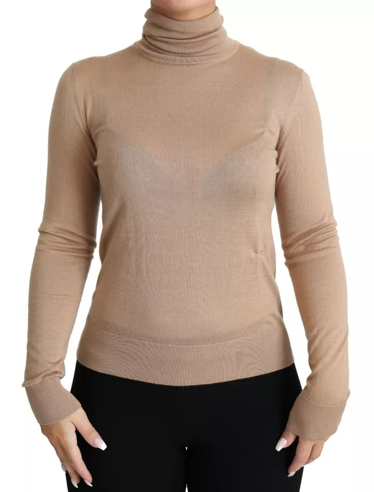 Dolce & Gabbana Beige Cashmere Silk Turtleneck Pullover Sweater