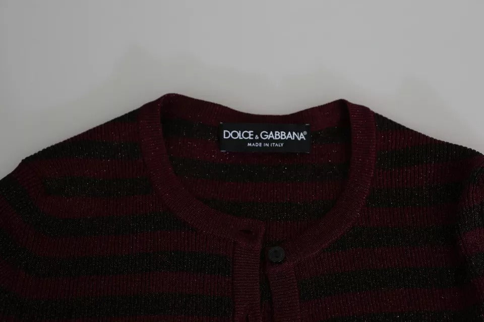 Dolce & Gabbana Black Red Striped Womens Cardigan Sweater