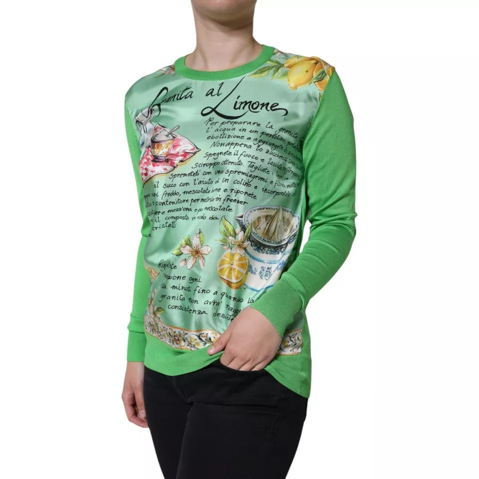 Dolce & Gabbana Green Silk Granita Al Limone Long Sleeves Sweater