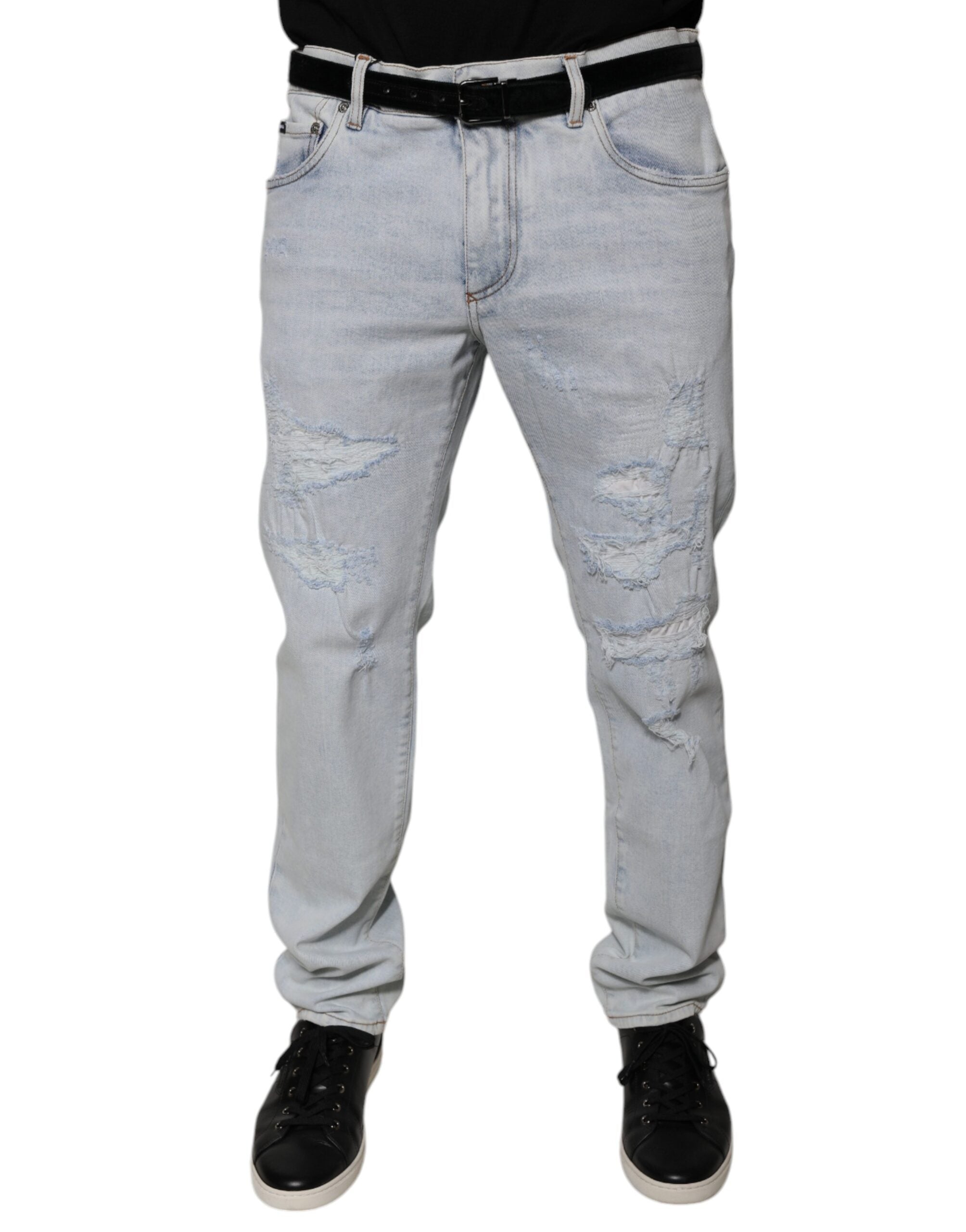 Dolce & Gabbana Light Blue Cotton Tattered Skinny Denim Jeans