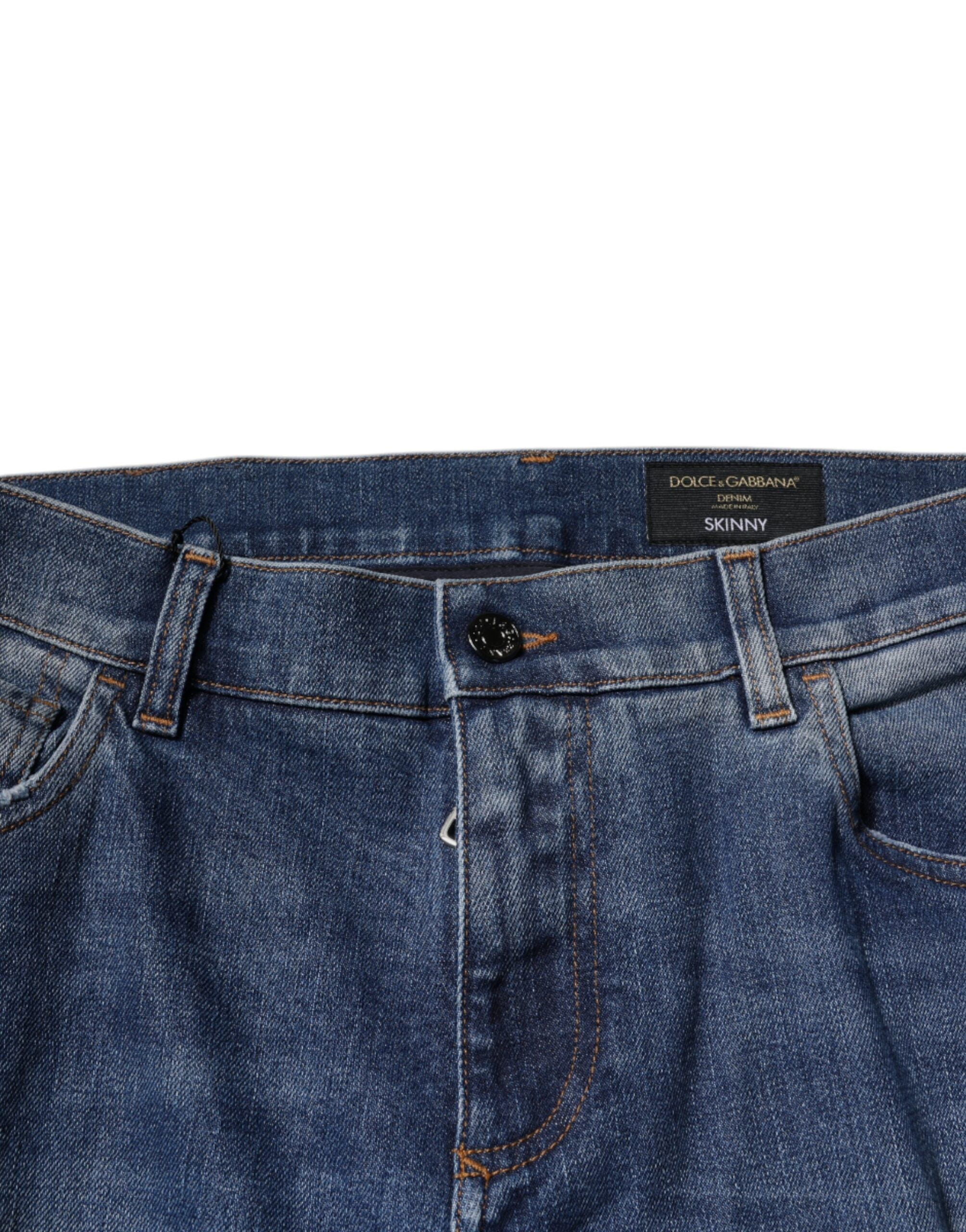 Dolce & Gabbana Blue Cotton Tattered Skinny Denim Jeans