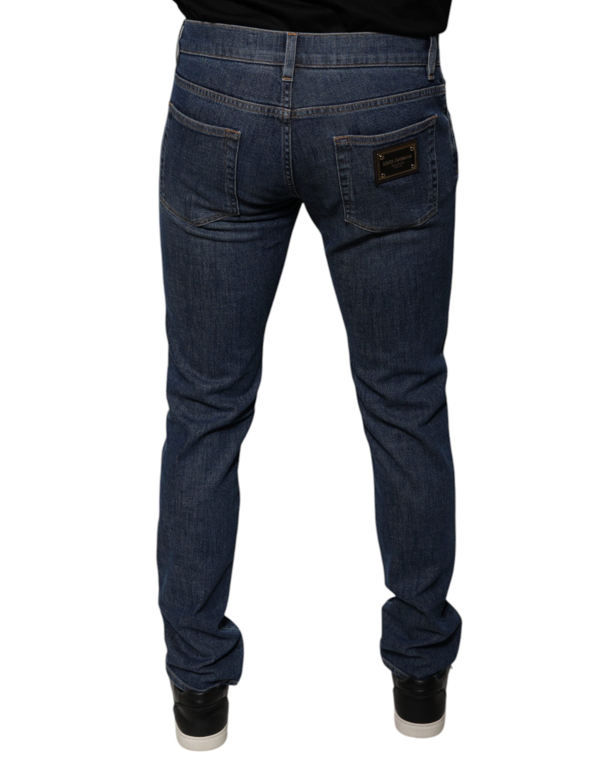 Dolce & Gabbana Dark Blue Cotton Logo Skinny Denim Jeans