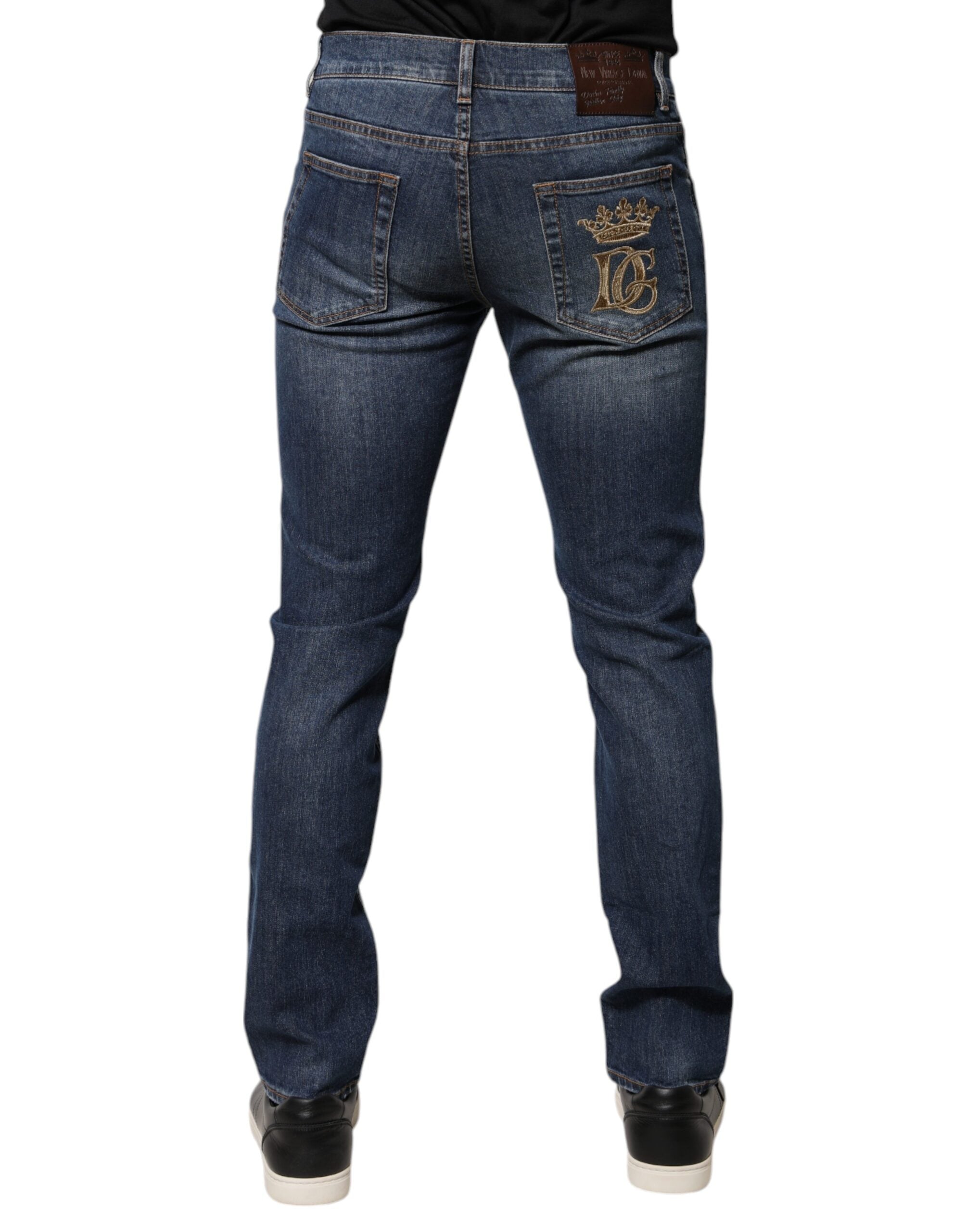 Dolce & Gabbana Blue Cotton DG Crown Slim Fit Denim Jeans