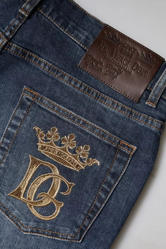 Dolce & Gabbana Blue Cotton DG Crown Slim Fit Denim Jeans