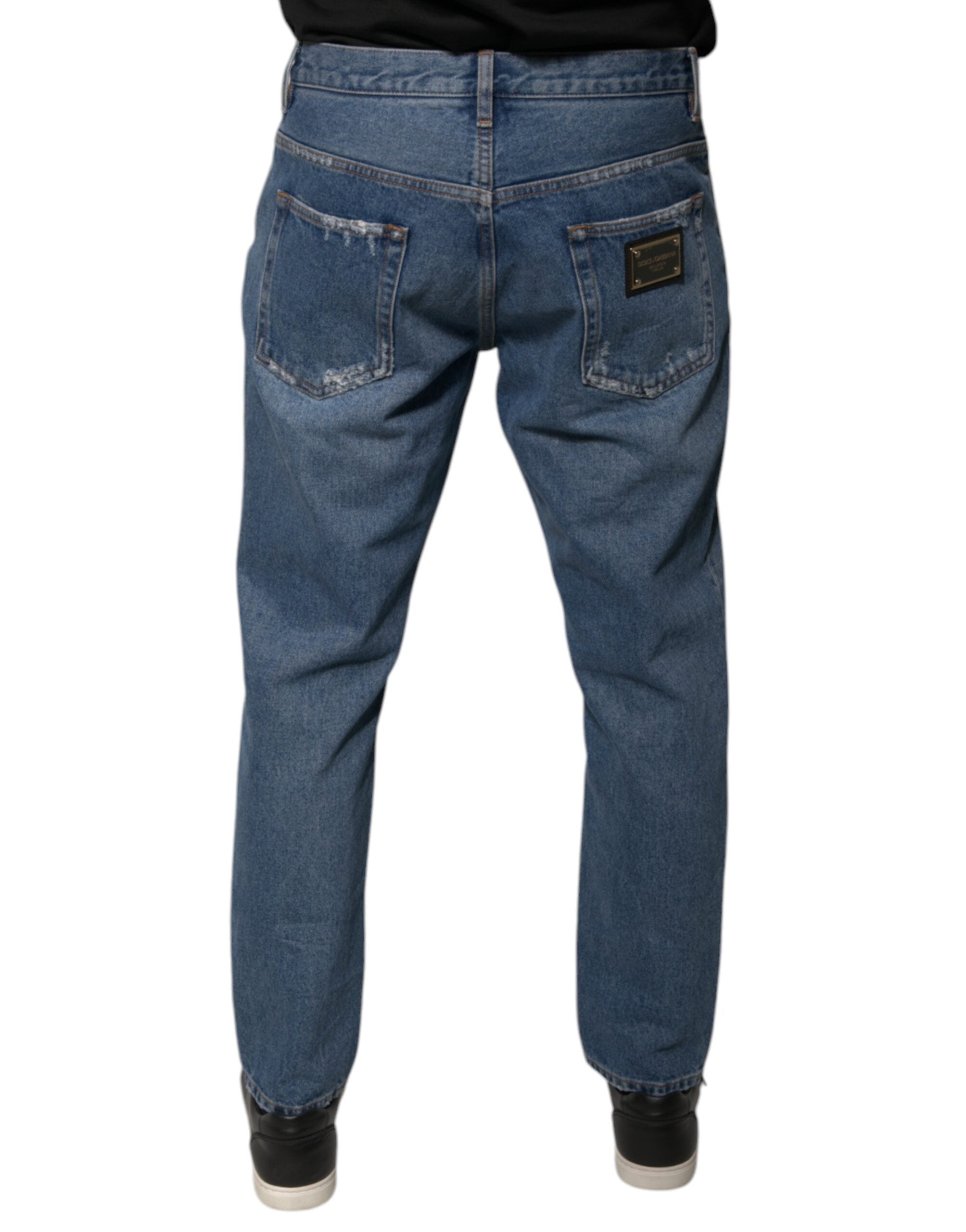 Dolce & Gabbana Blue Cotton Logo Men Loose Denim Jeans