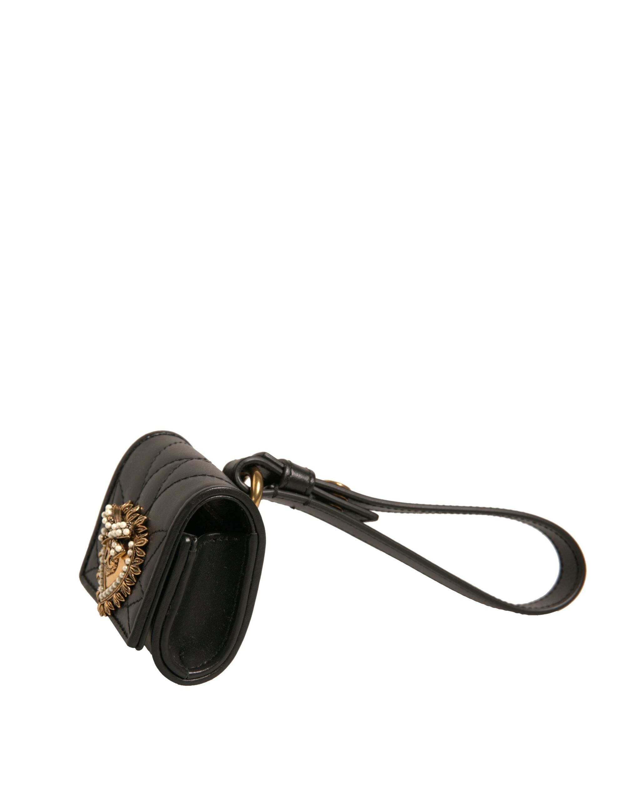 Dolce & Gabbana Black Leather Devotion Heart Strap Airpod Case