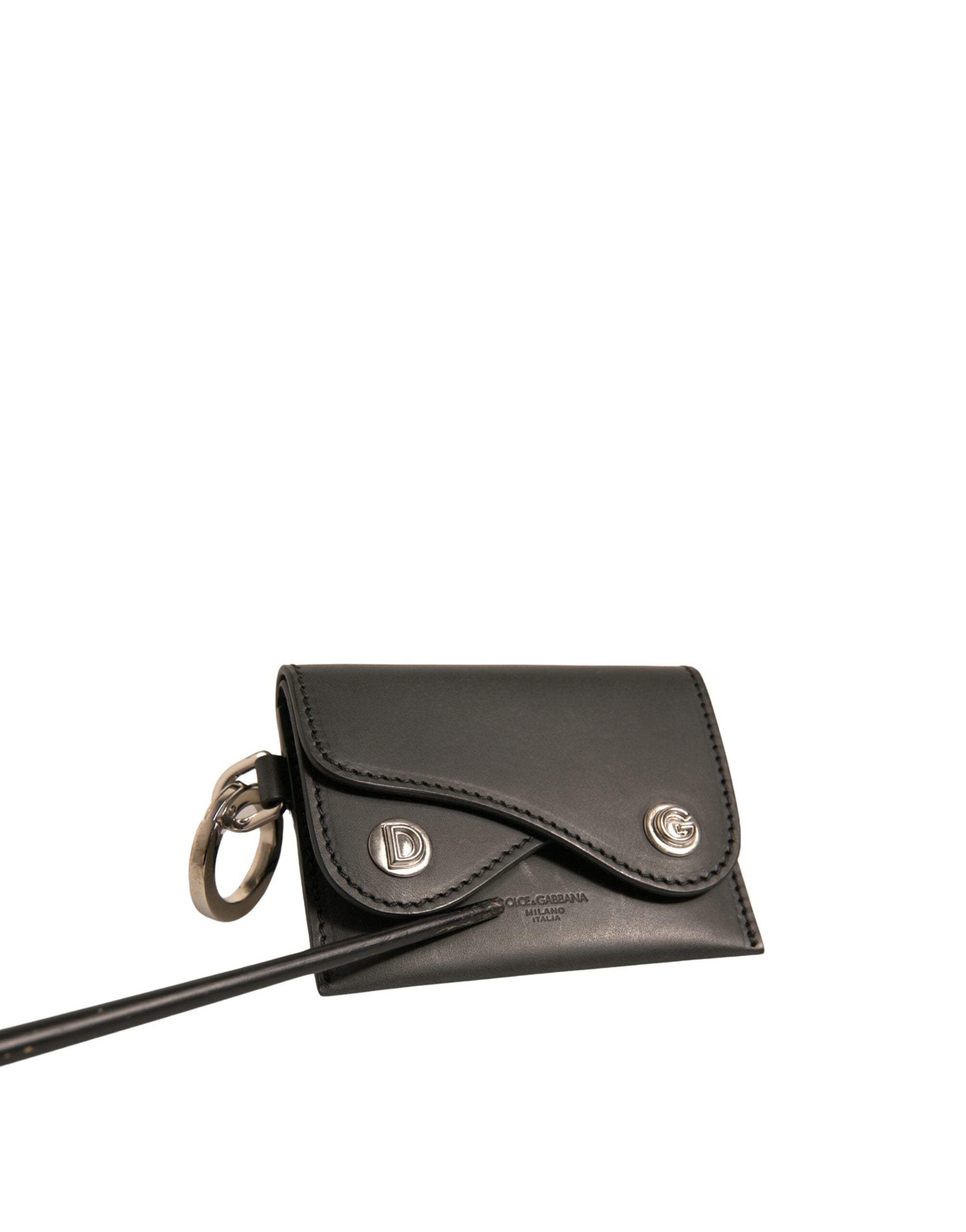 Dolce & Gabbana Black Leather Card Case Keychain Key Holder