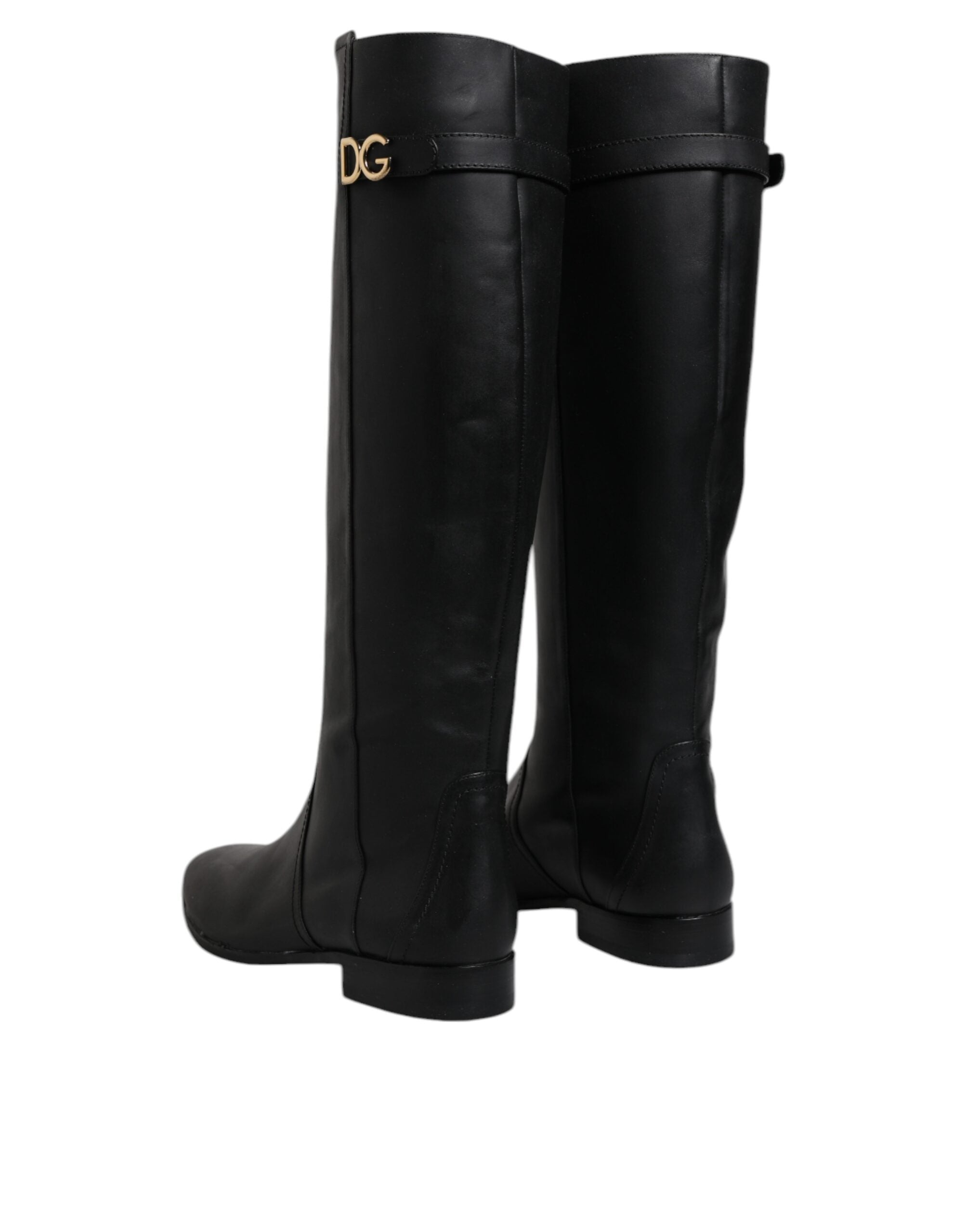 Dolce & Gabbana Black DG Logo Calf Leather High Boots Shoes