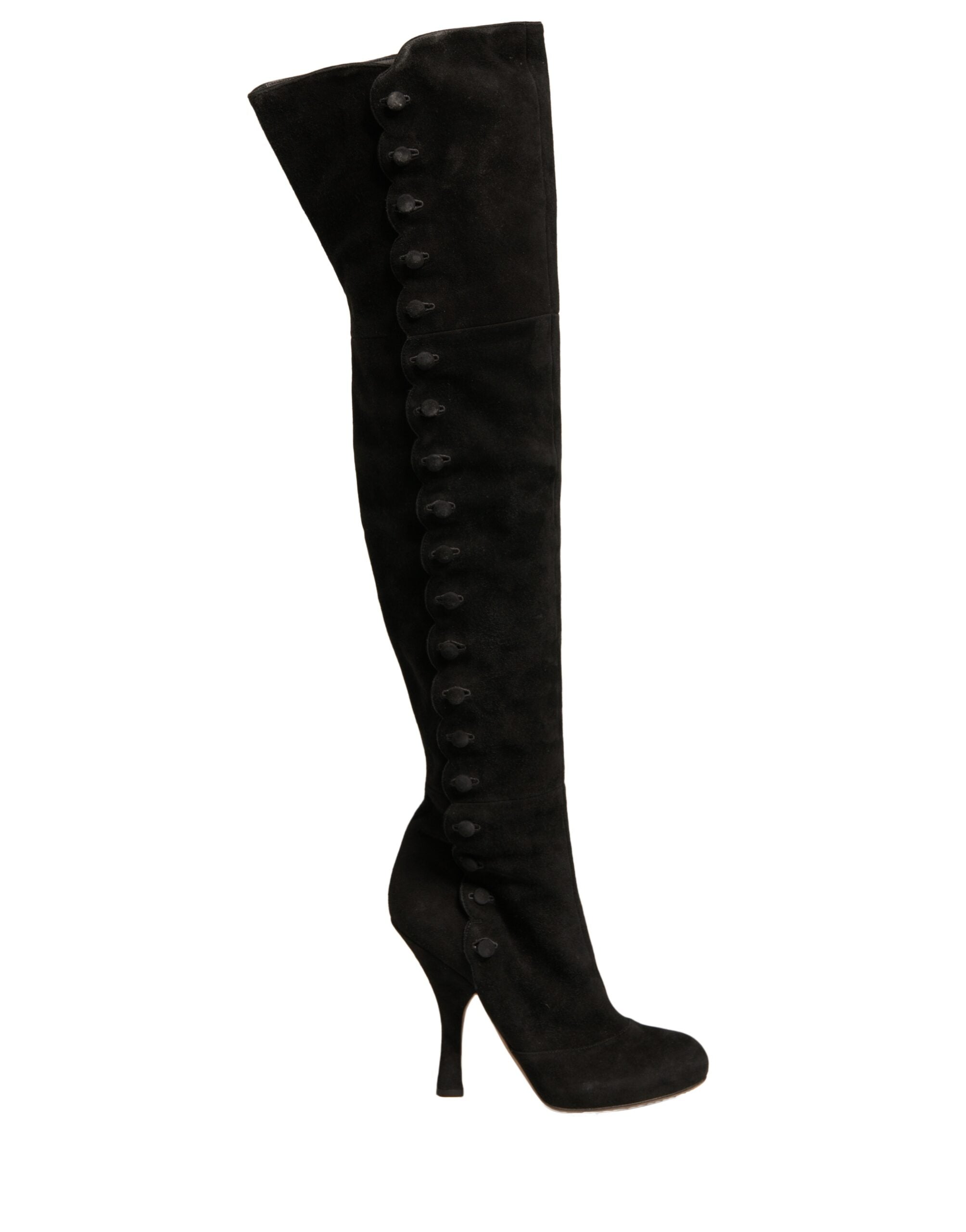 Dolce & Gabbana Black Suede Heels Knee High Boots Shoes