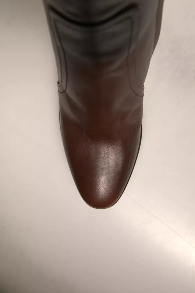 Dolce & Gabbana Brown Leather Heels Mid Calf Boots Shoes