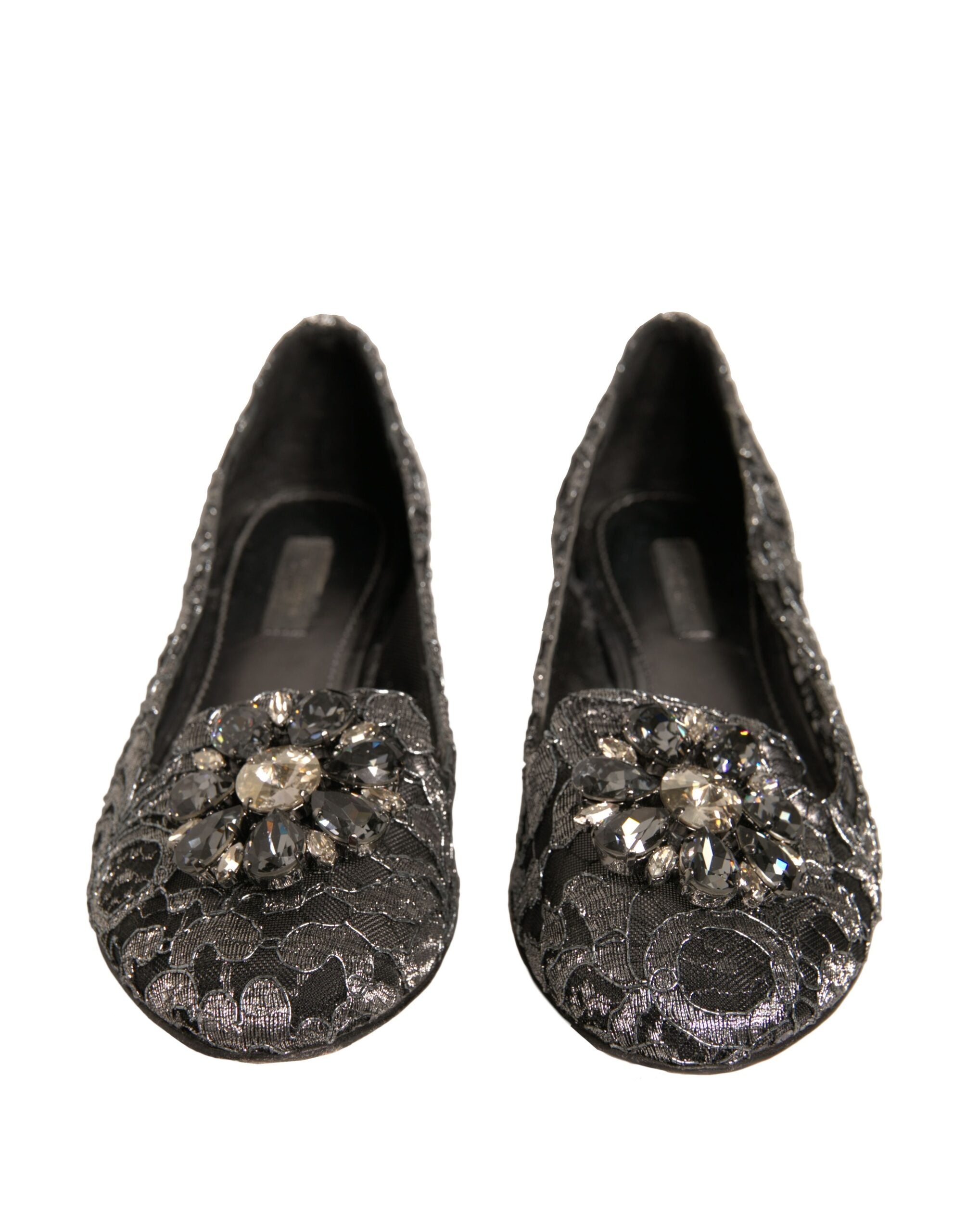 Dolce & Gabbana Silver Crystal Loafer Lace Ballet Flats Shoes