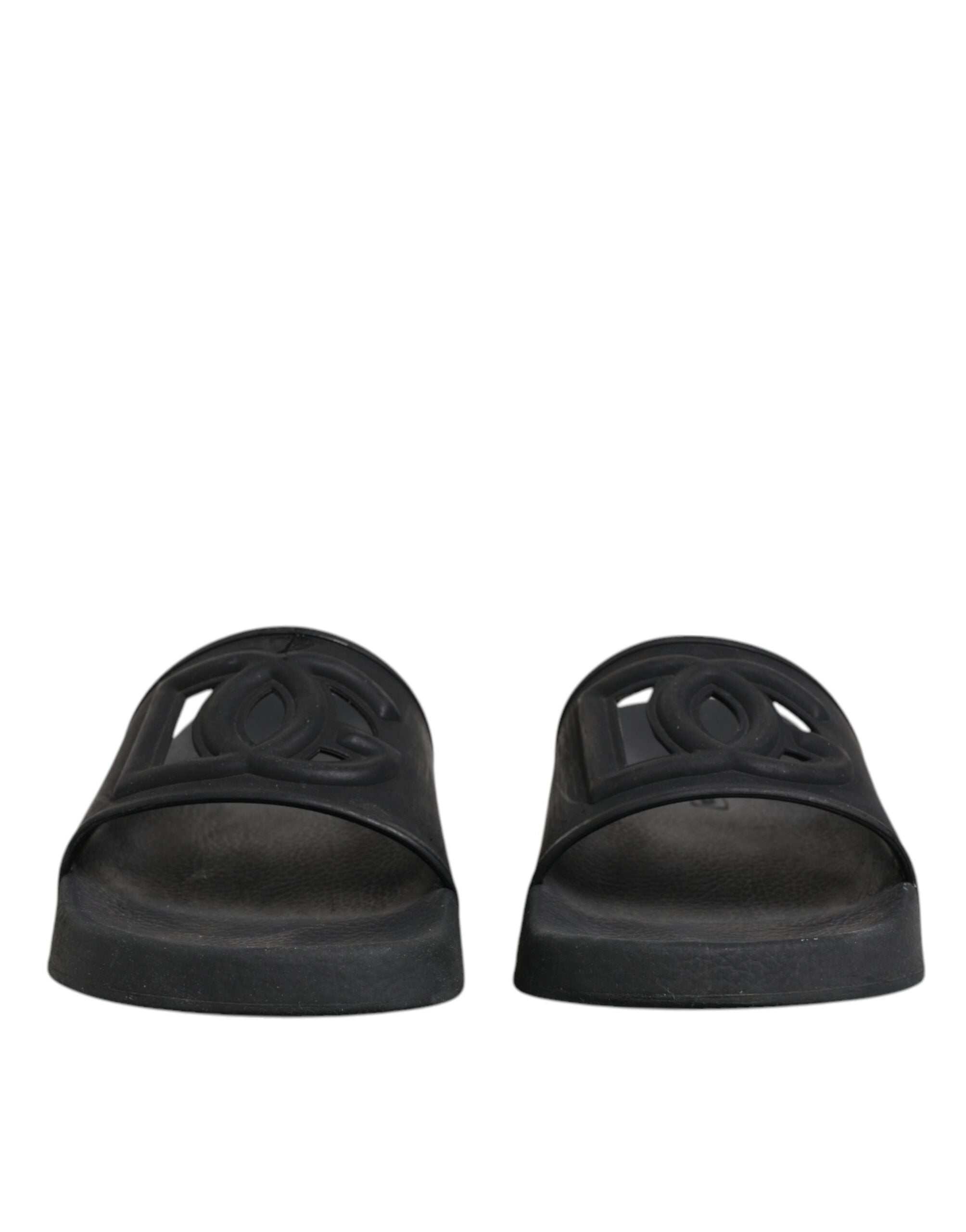 Dolce & Gabbana Black Rubber Slides Sandals Beachwear Shoes