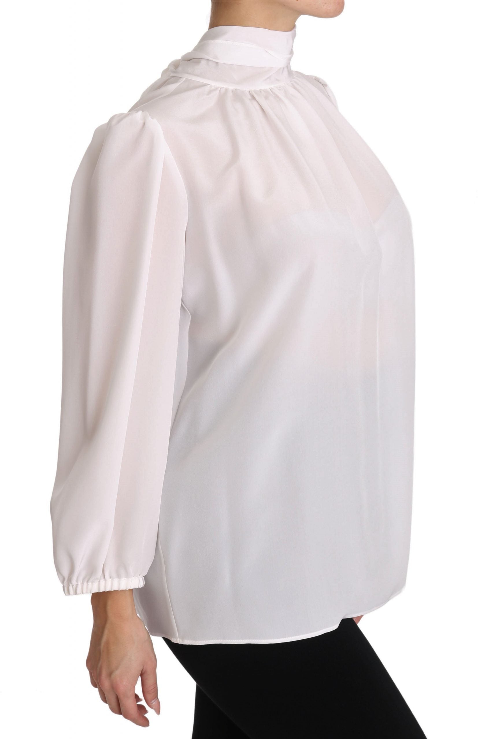 Dolce & Gabbana Elegant White Silk Longsleeve Top