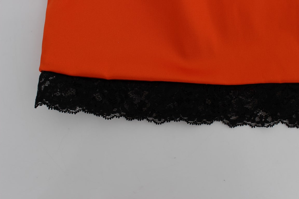 Dolce & Gabbana Orange High-Waist Lace Pencil Skirt