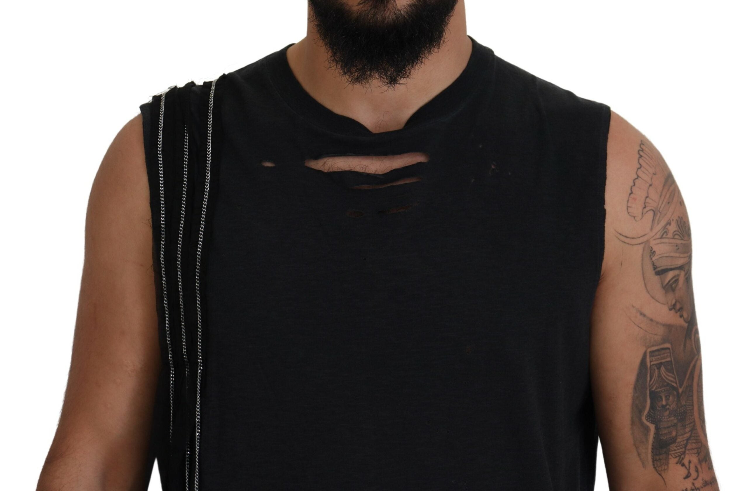 Dsquared² Black Chain Embellished Sleeveless Men Tank T-shirt