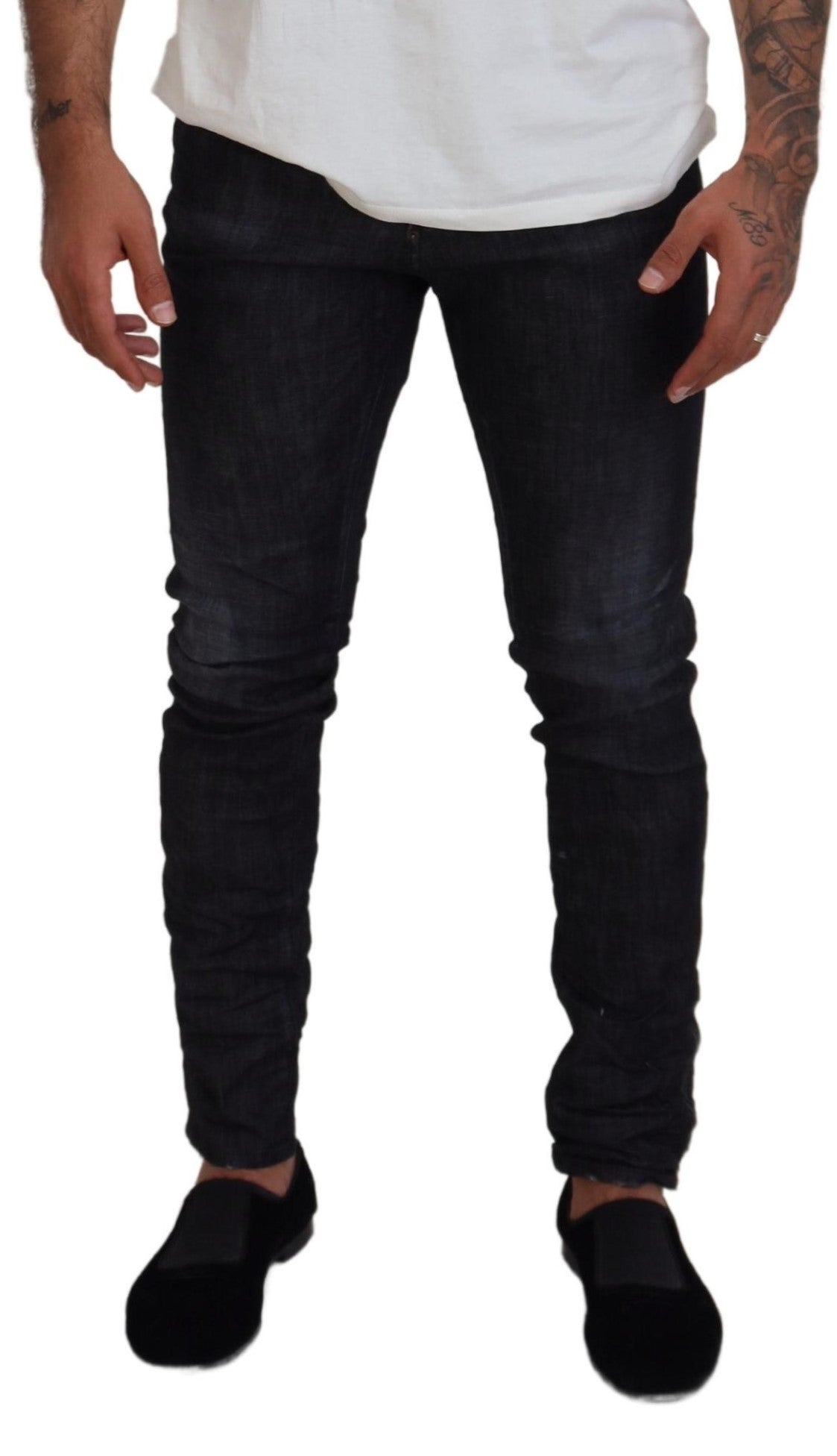 Dsquared² Black Washed Low Waist Skinny Men Denim Jeans