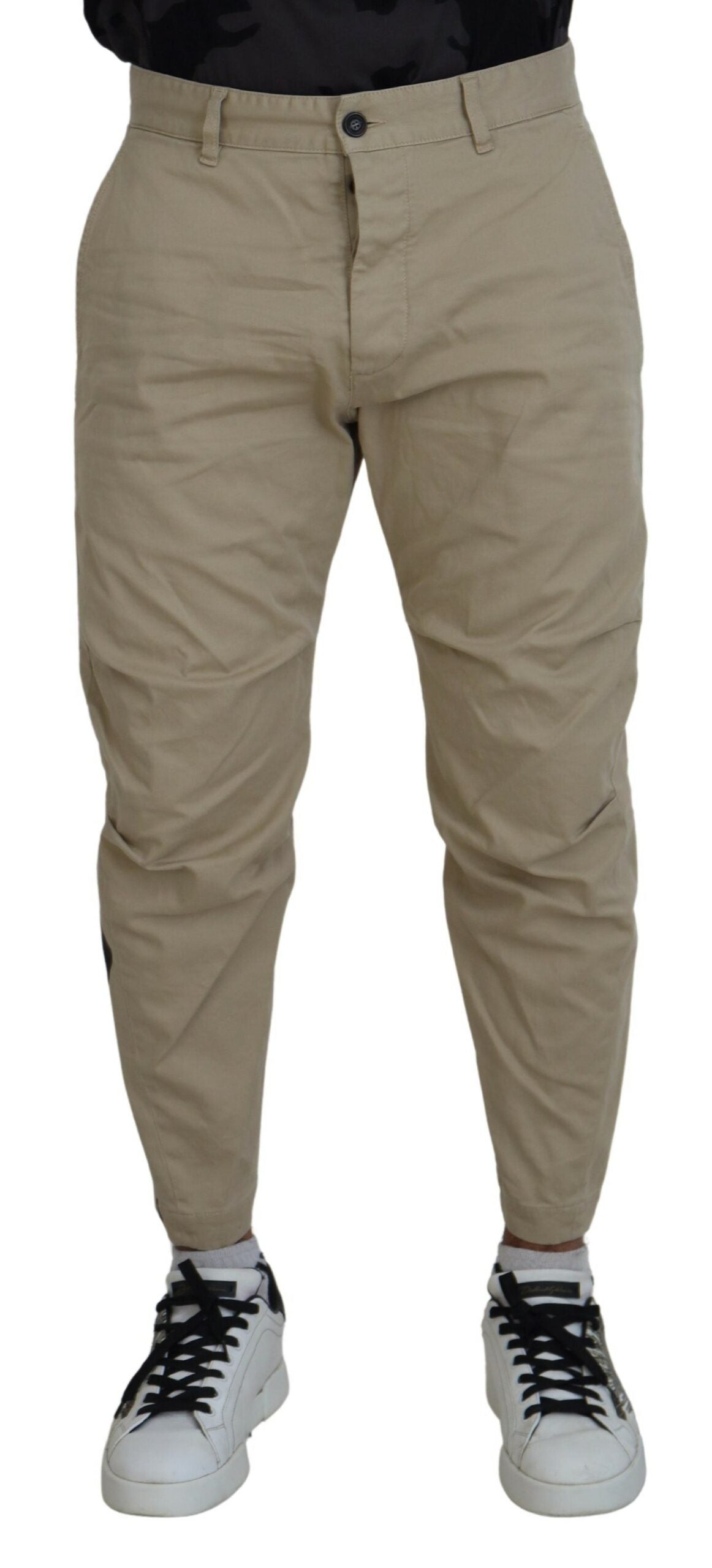 Dsquared² Beige Cotton Printed Leg Men Casual Pants