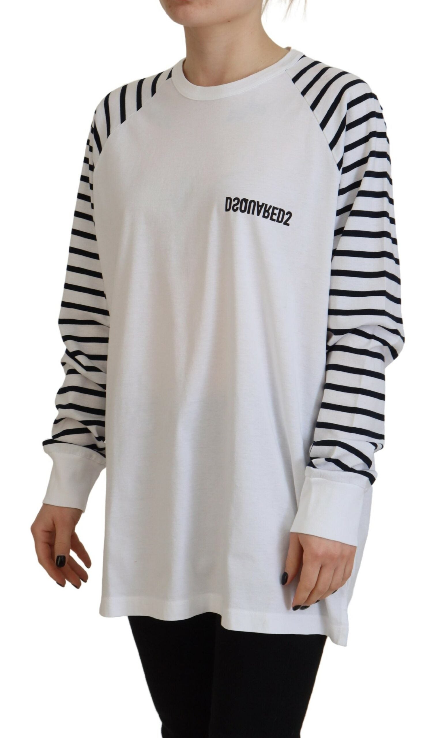 Dsquared² White Cotton Striped Crew Neck Short Sleeve Sweater