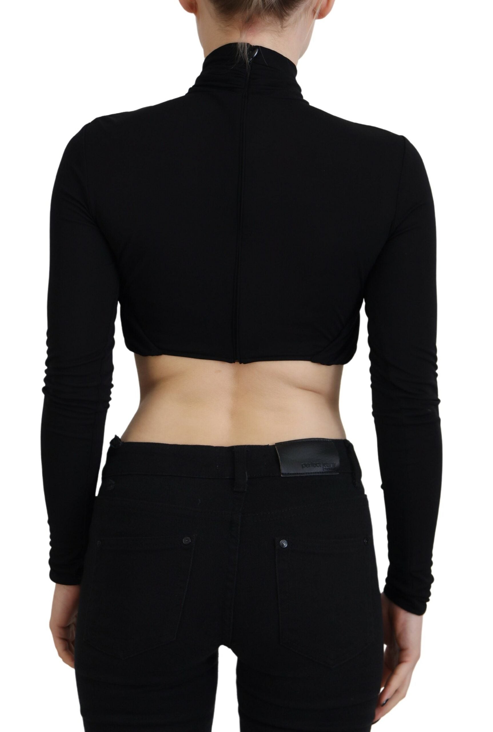 Dsquared² Black Cut Out Viscose Cropped Long Sleeves Top