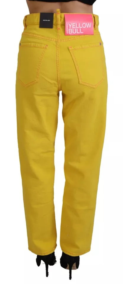 Dsquared² Yellow Cotton High Waist Straight Denim Boston Jeans