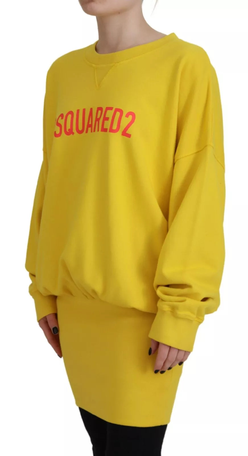 Dsquared² Yellow Logo Print Cotton Crewneck Pullover Sweater