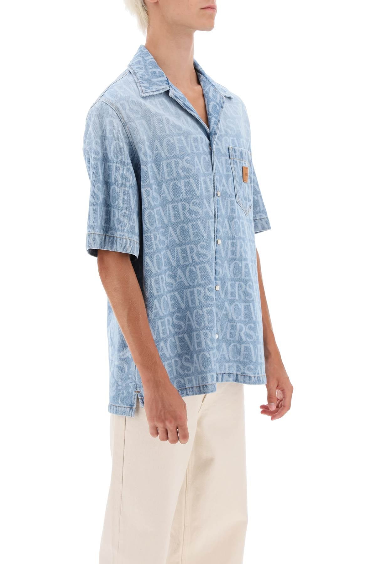 Versace americana fit short sleeve denim shirt