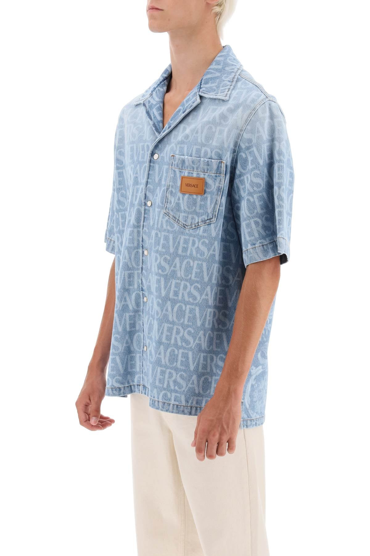 Versace americana fit short sleeve denim shirt