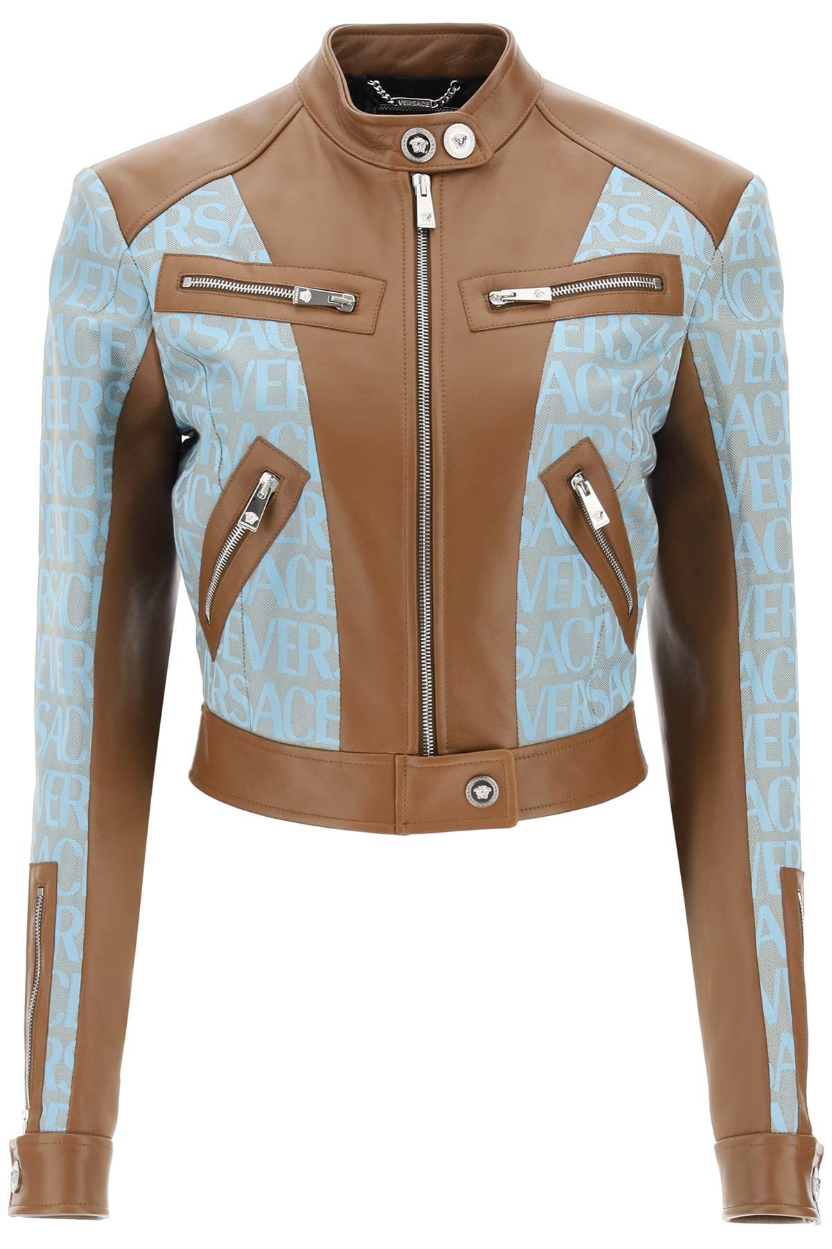 Versace 'versace allover' lamb leather biker jacket