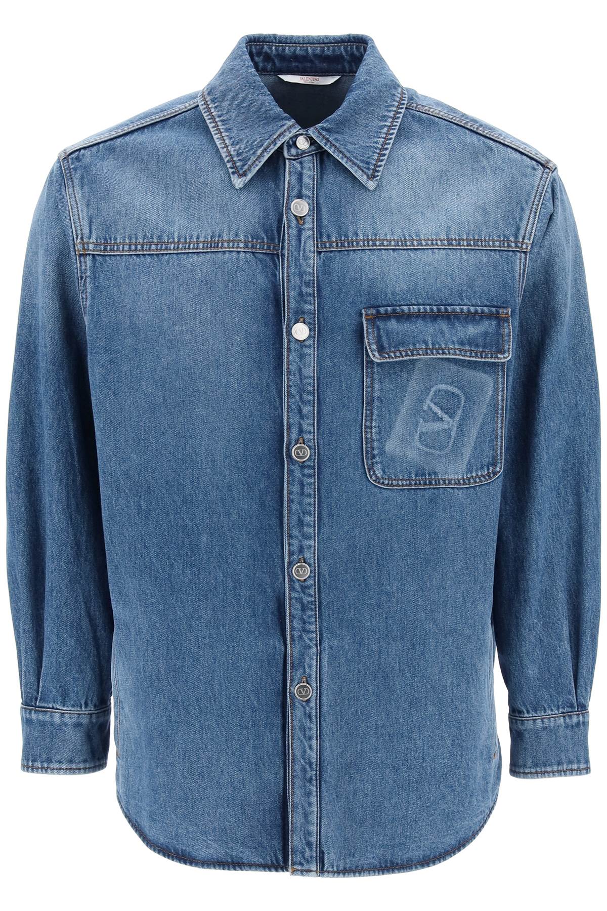 Valentino garavani denim overshirt with stamped vlogo signature