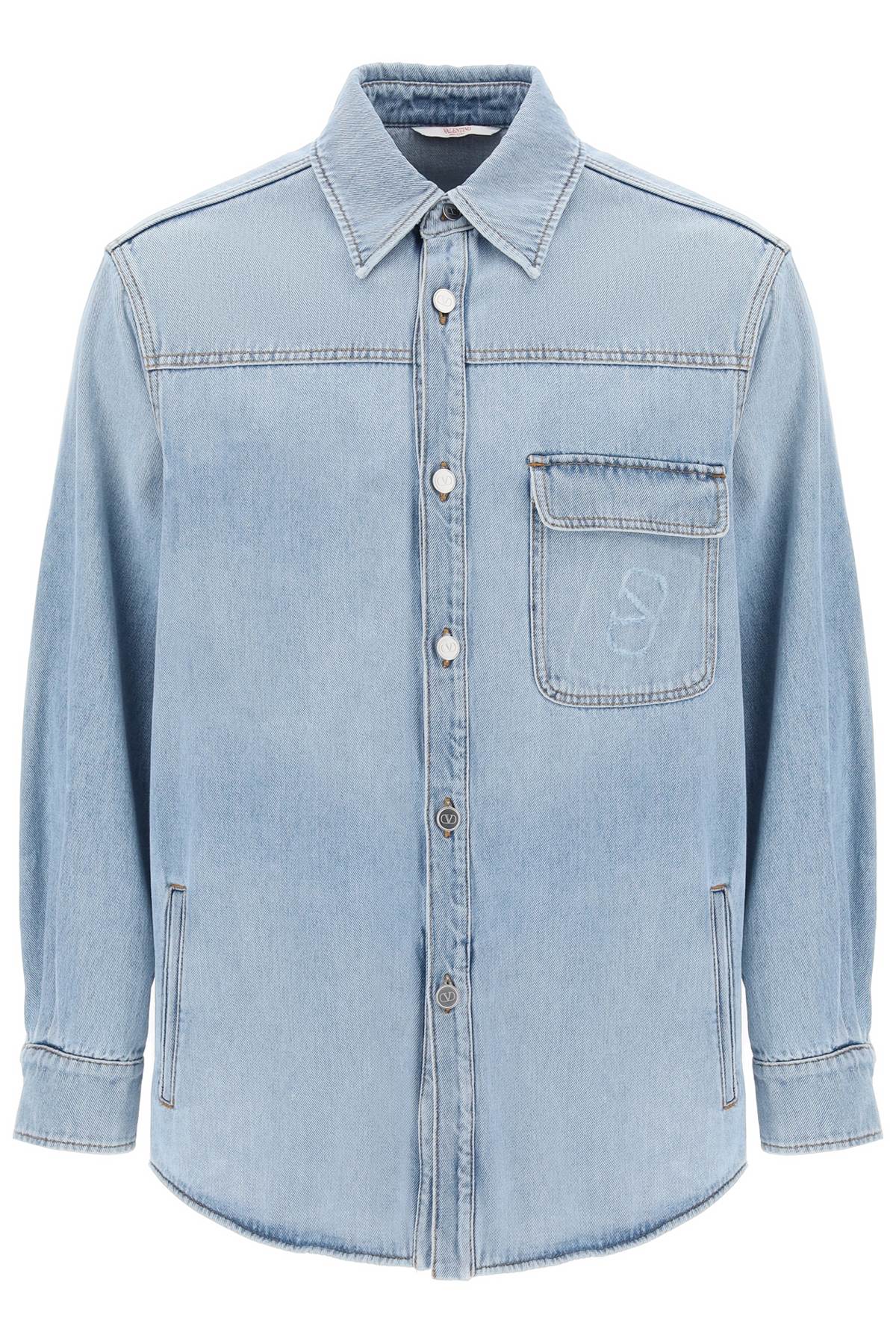 Valentino garavani denim overshirt with stamped vlogo signature