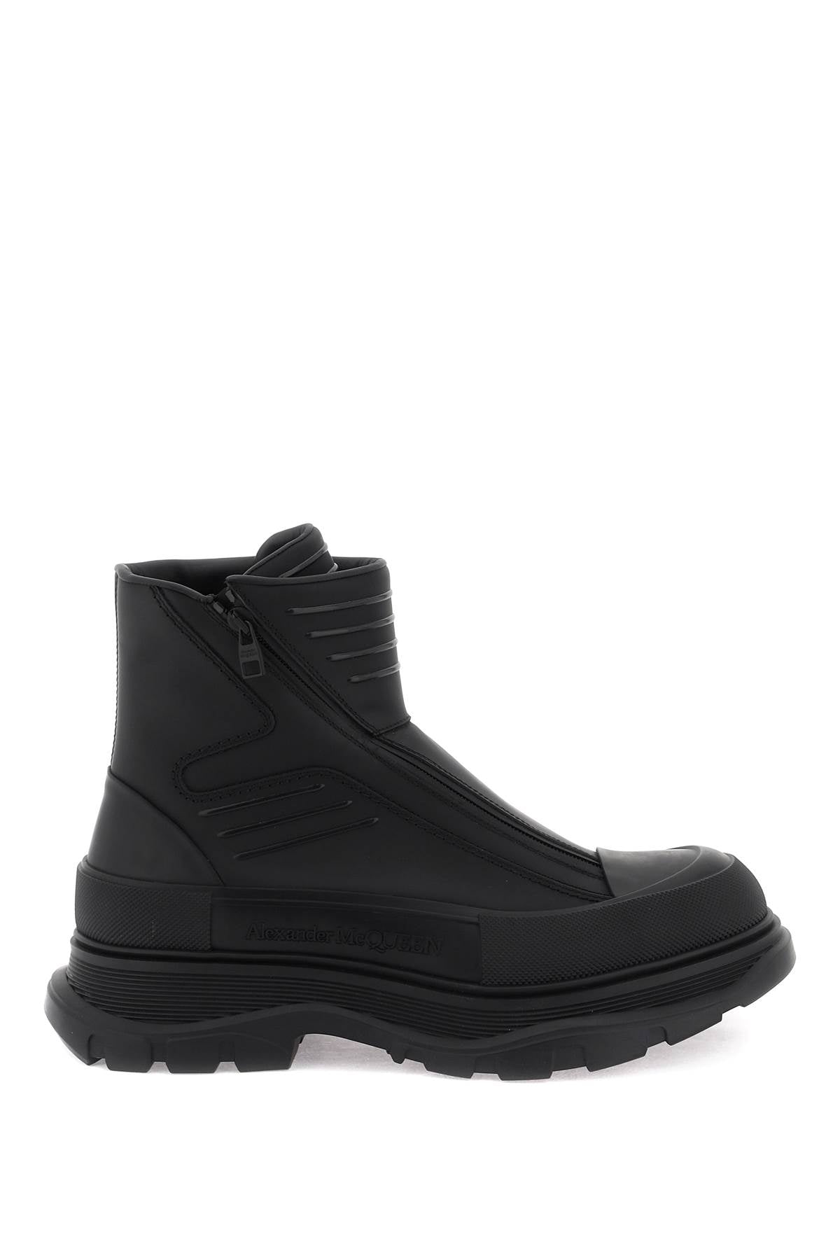 Alexander mcqueen rubberized fabric tread slick ankle boots