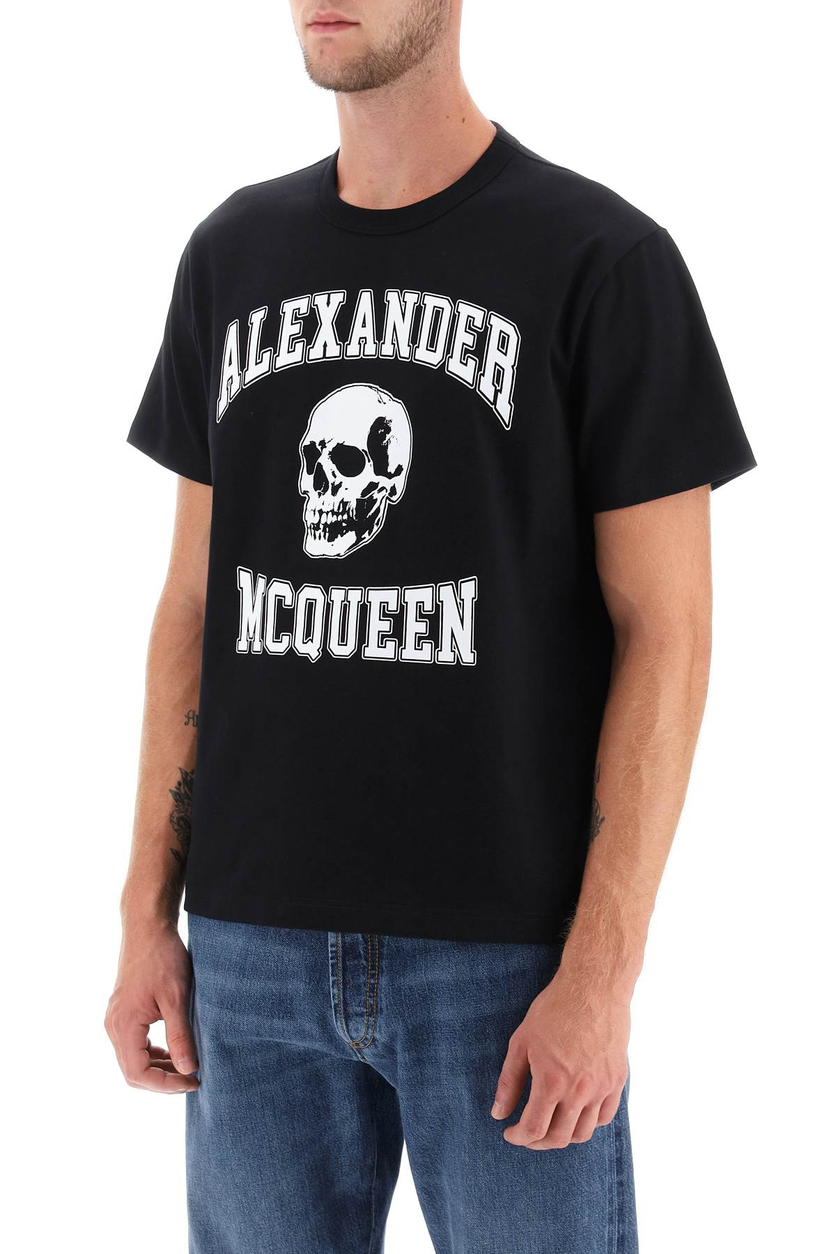 Alexander mcqueen t-shirt with varsity logo and skull print