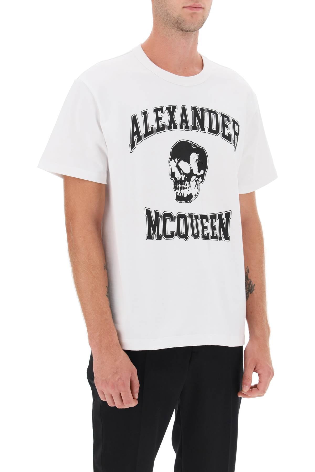 Alexander mcqueen t-shirt with varsity logo and skull print