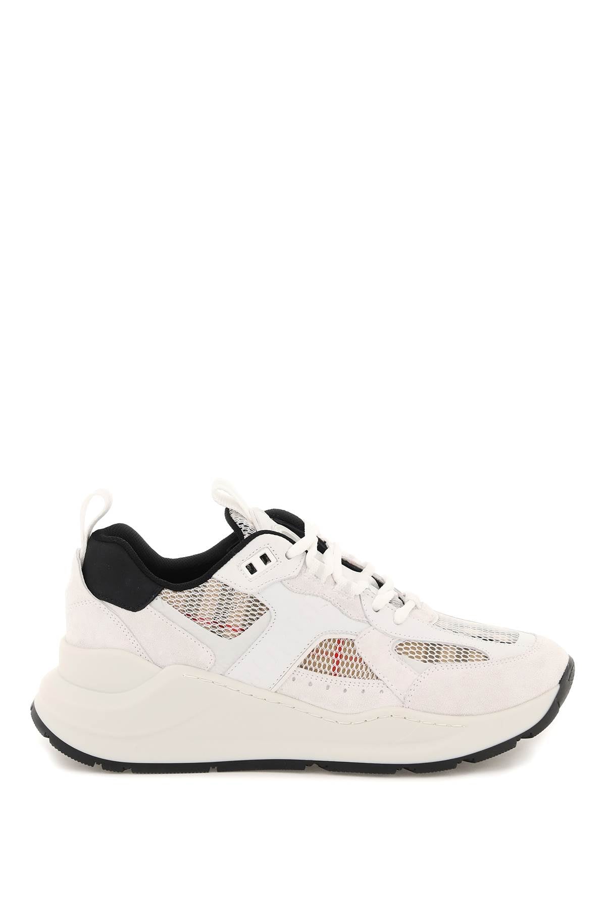 Burberry smooth leather and suede sneakers with tartan mesh inserts