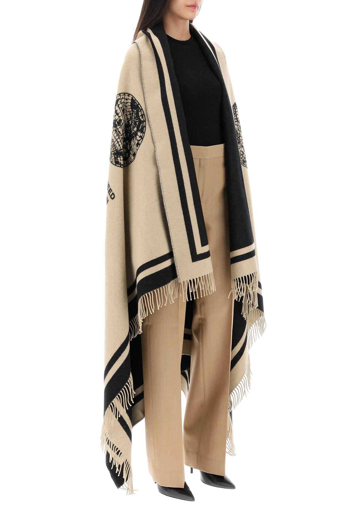 Burberry fringed wool cashmere cape