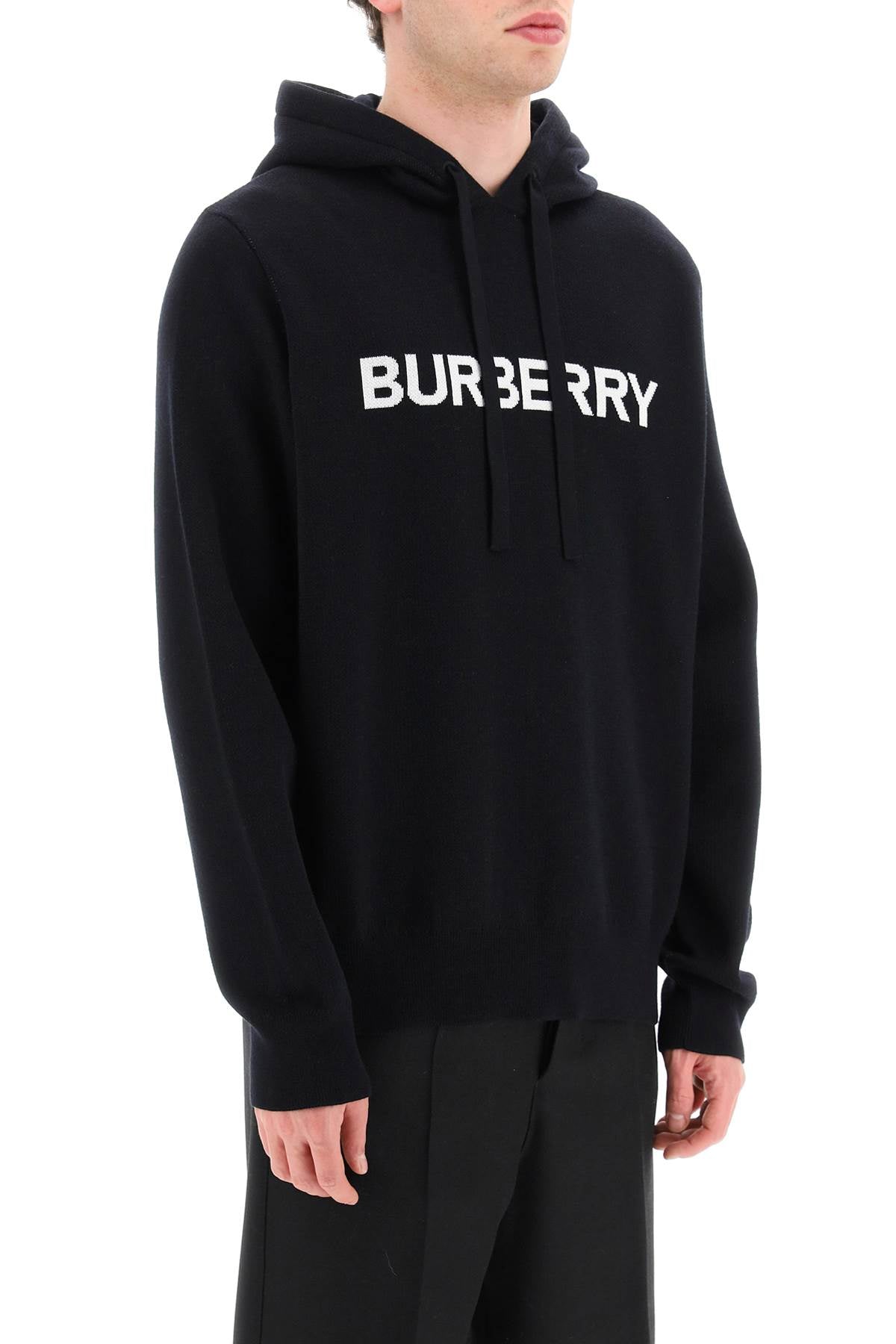 Burberry hooded pullover with lettering logo jacquard