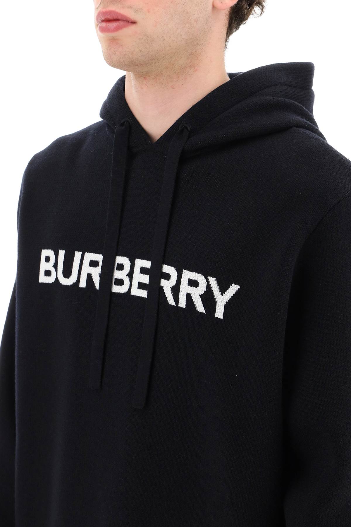 Burberry hooded pullover with lettering logo jacquard